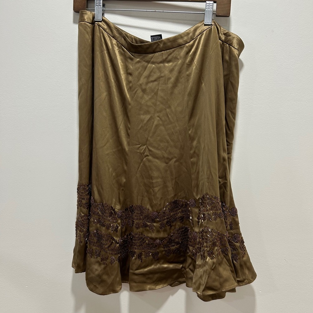 Womens Etcetera bronze beaded silk skirt size 16 - Picture 2 of 5